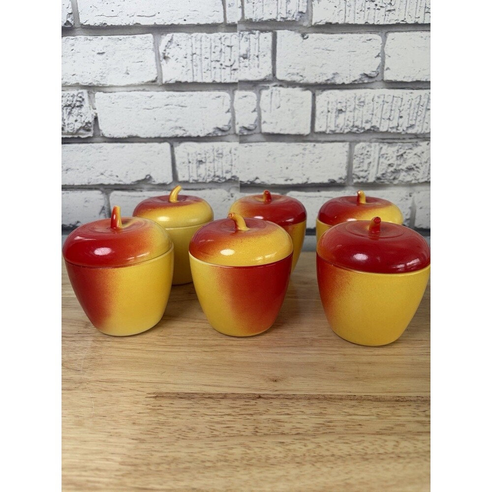 Hazel Atlas Apple Jam Jar with Lid Set Of 6 Vintage Jelly Jar Decor Trinket Jar
